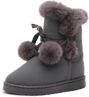 WUIWUIYU Women's Cute Pom-pom Lace Up Fur Winter Snow Boots Sweetheart Princess Fluffy Boots