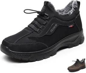 Zeberfi Men's Warm Fur Lined Elastic Band Slip On Snow Boots Winter Casual Trekking Anti-Slip Waterproof Backpacking Booties Lightweight Outdoor Walking Hiking Loafers